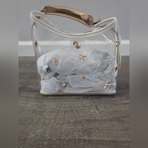 Mini Slouchy Clear Handbag With Gold Embellished Seashells NWT